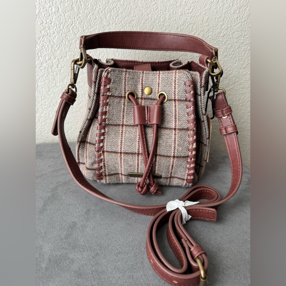 Frye & Co. Easton Mini Bucket Bag – Soft Plaid/Rum Raisin – NWT
